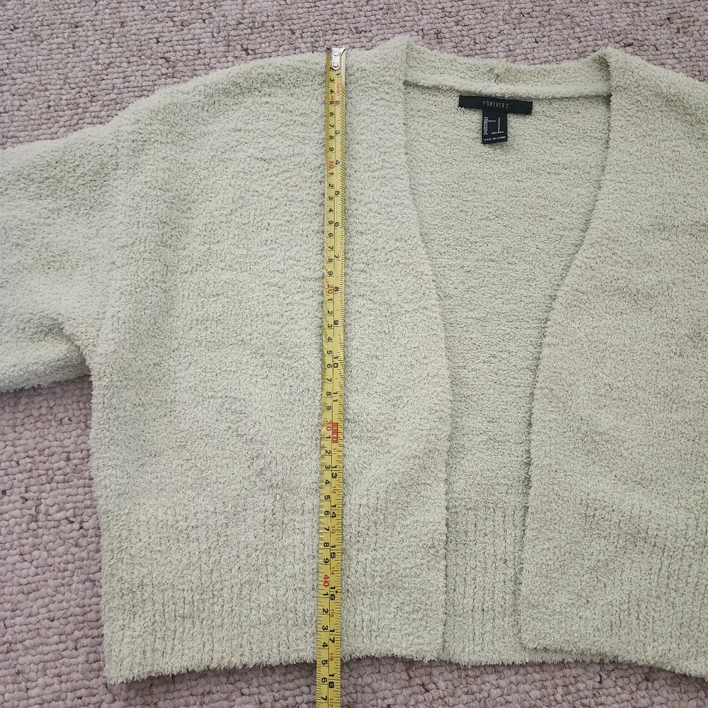 Forever 21 Spring Green Fuzzy Knit Cropped Cardigan & Cami Set
